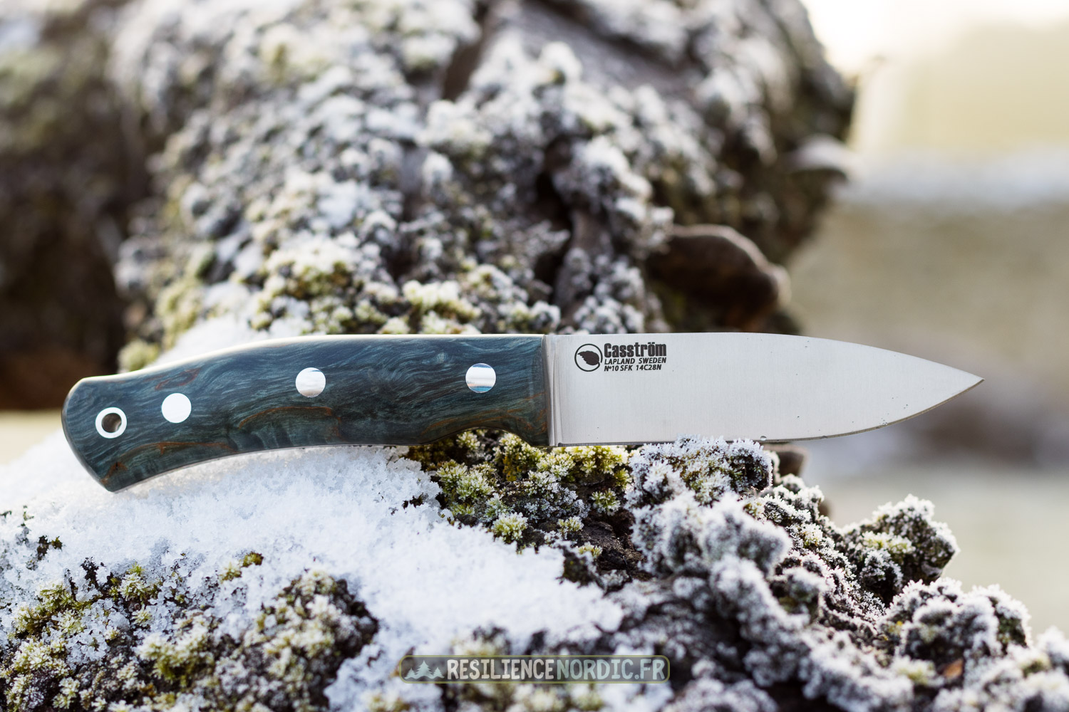 Casström – No.10 Swedish Forest Knife – Stabilised Curly Birch Ocean – 14C28n – Image 4